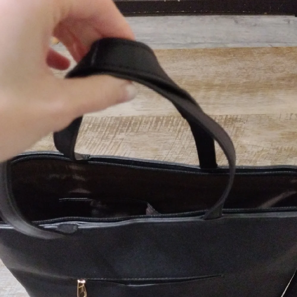 Black Tote Bag with Gold Bee Accent - Picture 14 of 16